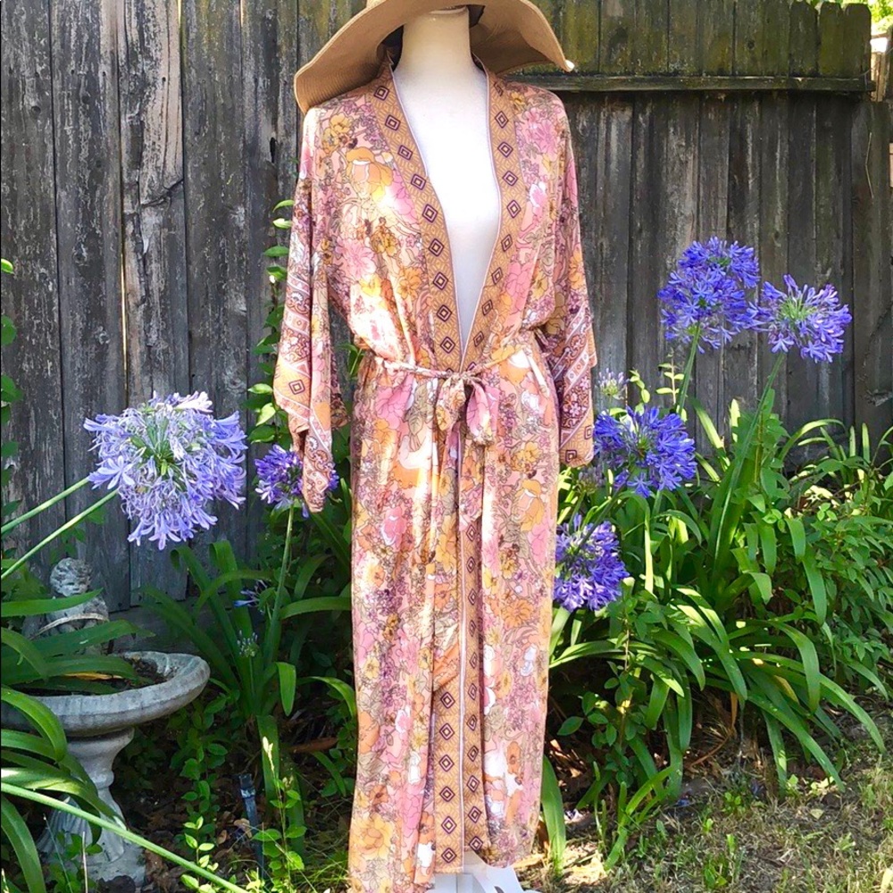 Restocking Amber Amethyst Boho Floral Maxi Kimono - Picture 7 of 8